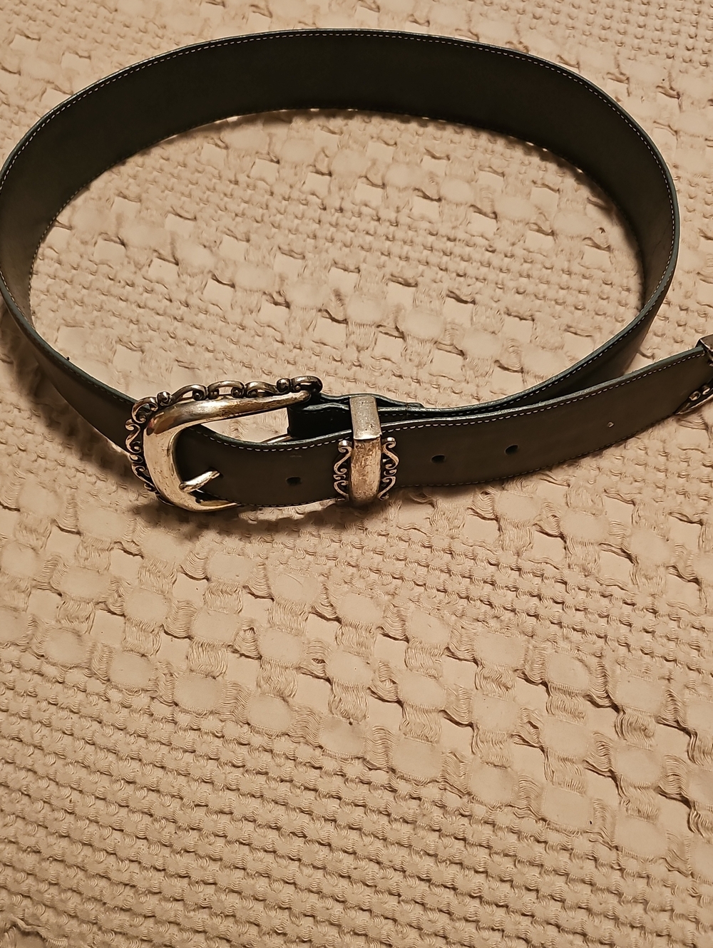Brighton Mushroom Gray Leather Belt with Ornate Silver Buckle